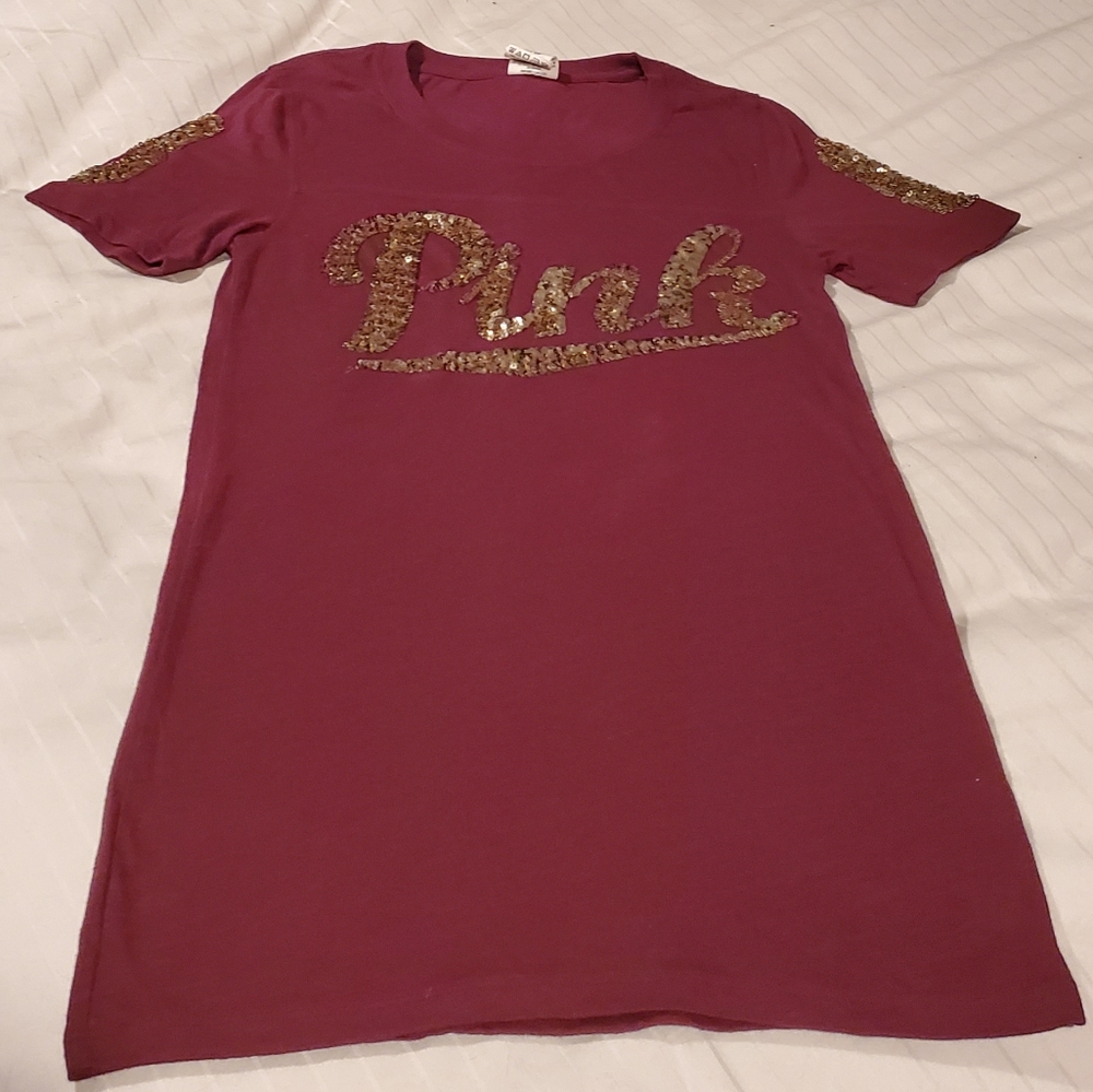 SALE** VS PINK Maroon & Gold sequin t-shirt